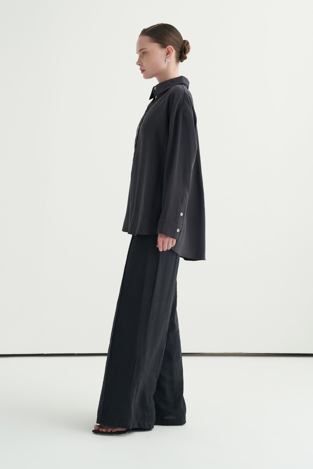 Kadın Modal Pat Kapamalı Gömlek Füme