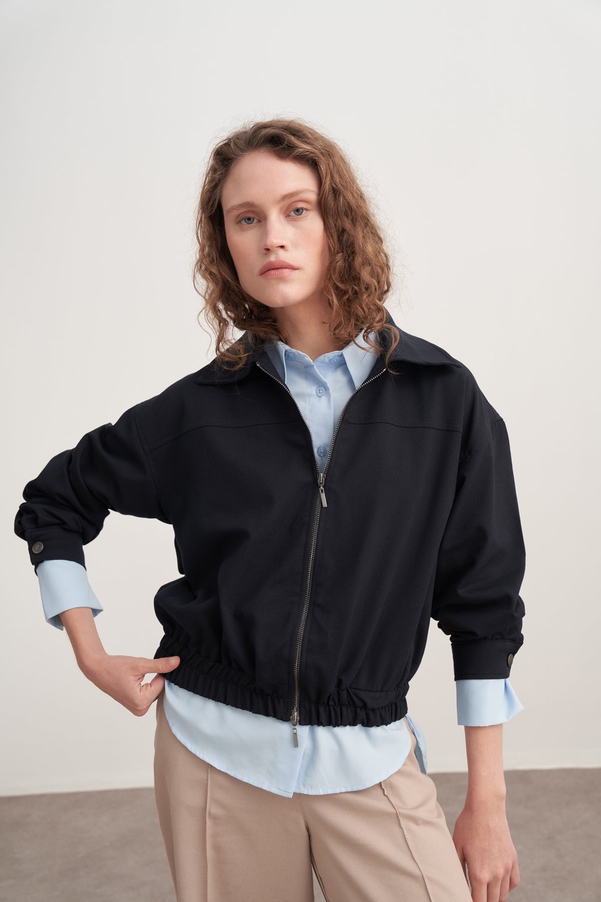 Kadın Gabardin Bomber Ceket Lacivert