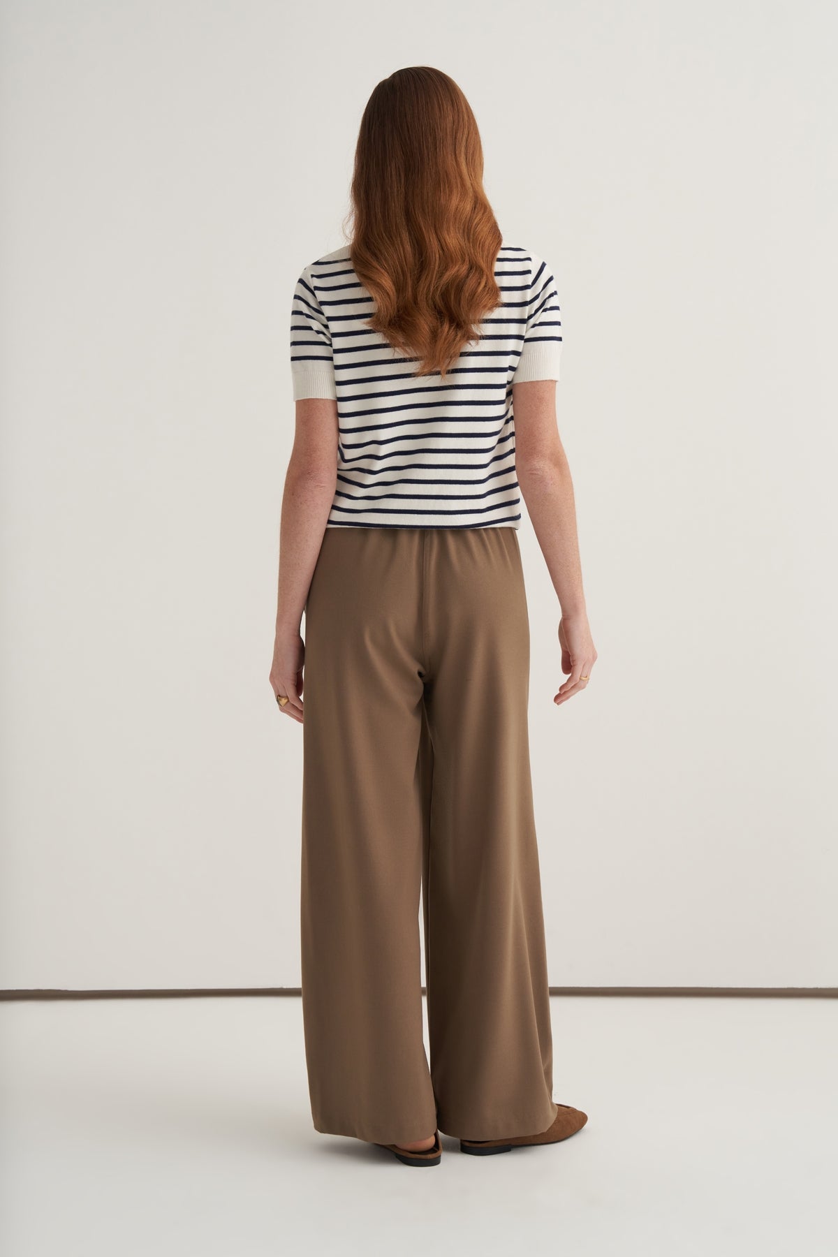 Kadın Viskon Triko Tişörtlü Hırka Takım Lacivert Çizgili