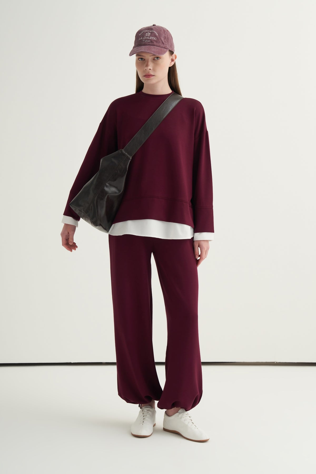 Kontrast Detaylı Sweat Jogger Pantolon Takım Bordo