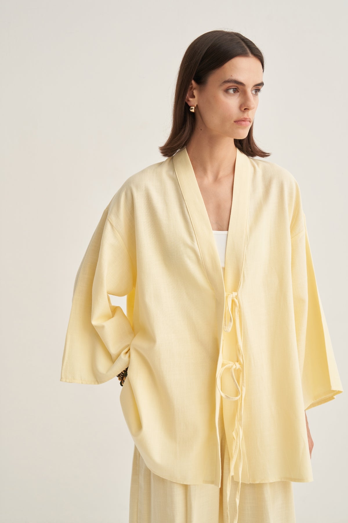 Kadın Organik Pamuklu Oversize Kimono Tereyağı