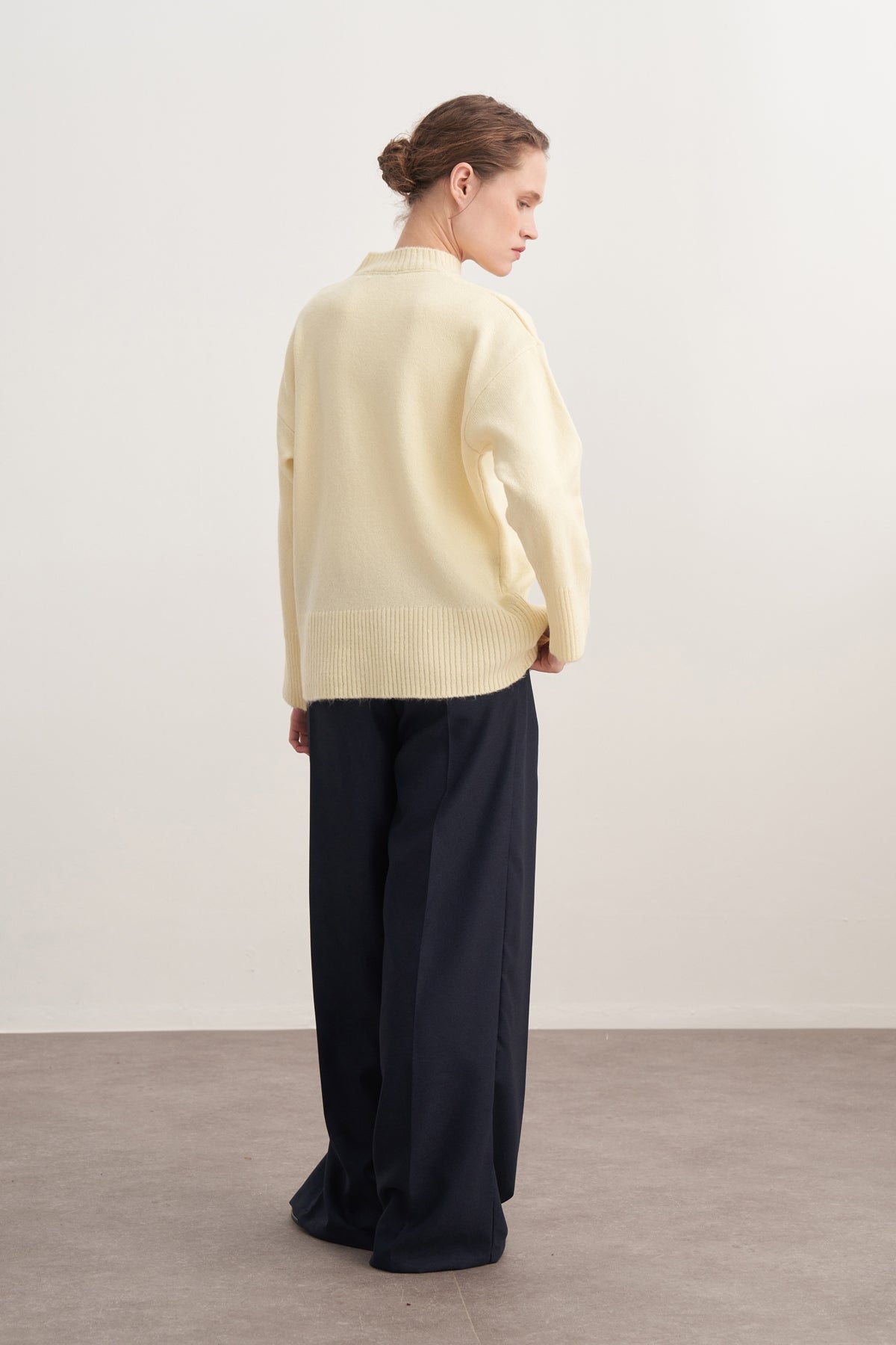 Kadın Basic Triko Kazak Uçuk Sarı