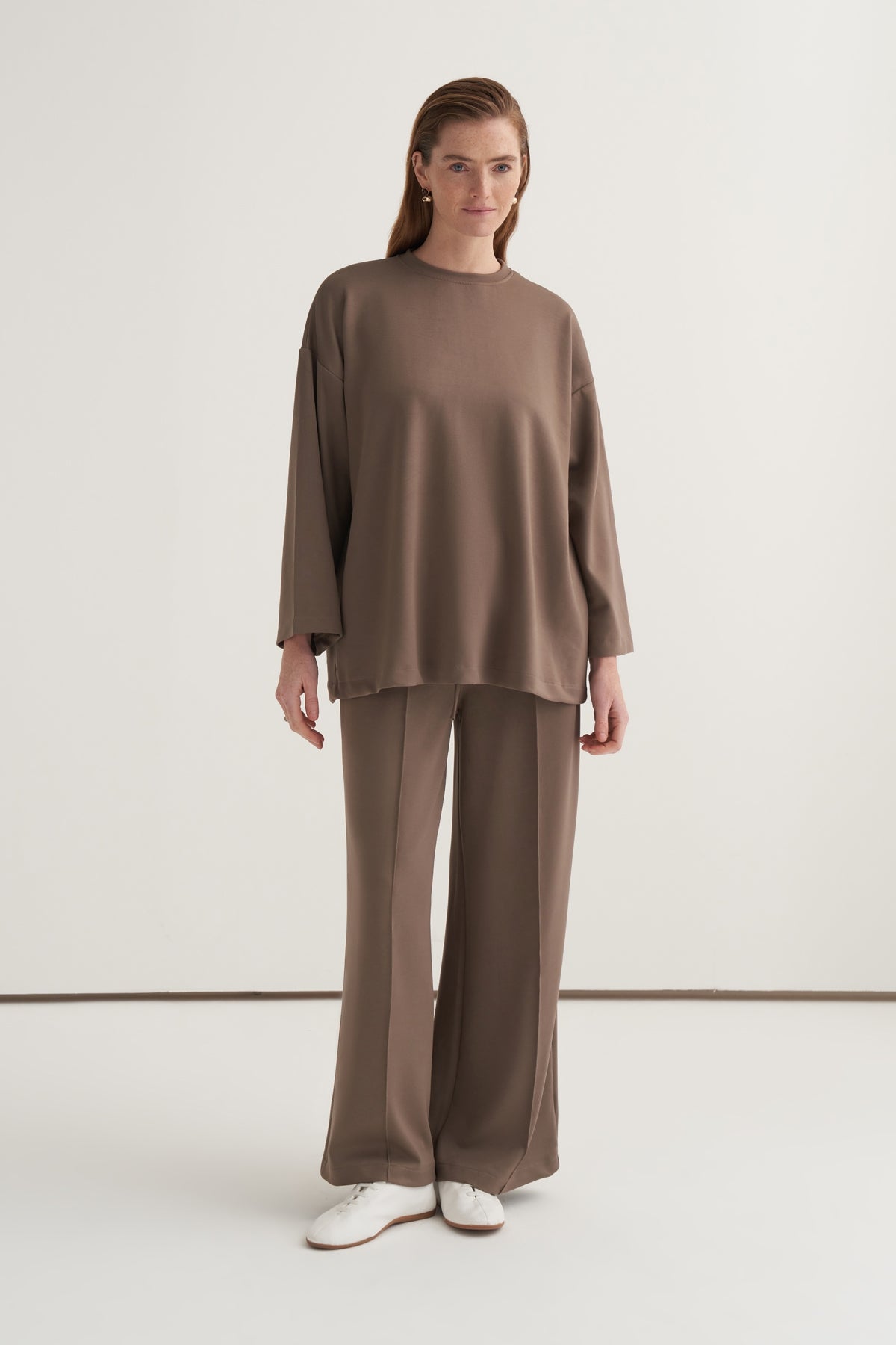 Kadın Basic Pantolonlu Sweat Takım Vizon