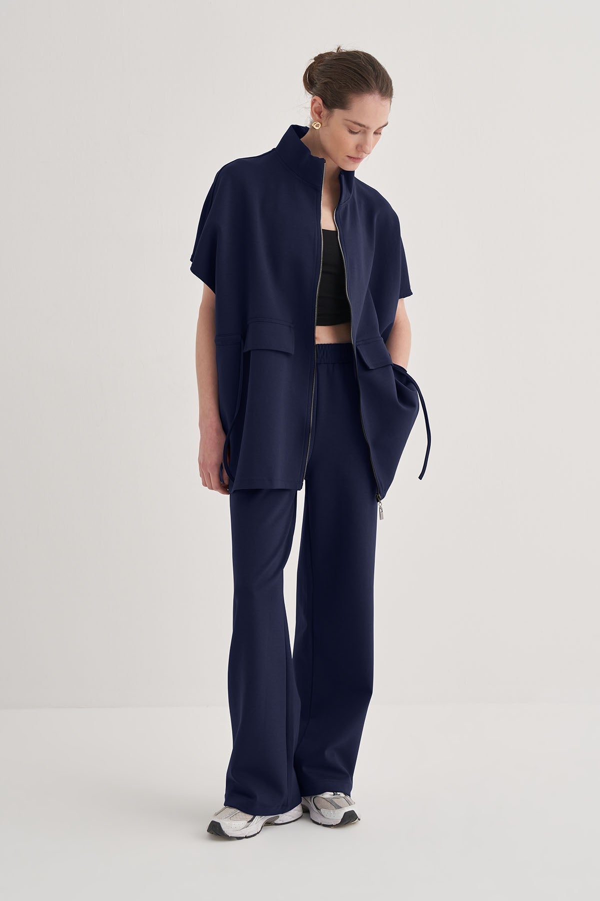 Kadın İnterlok Oversize Yelek Pantolon Takım Lacivert