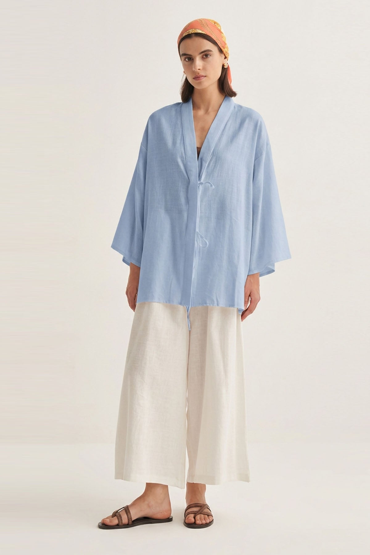 Kadın Organik Pamuklu Oversize Kimono Mavi