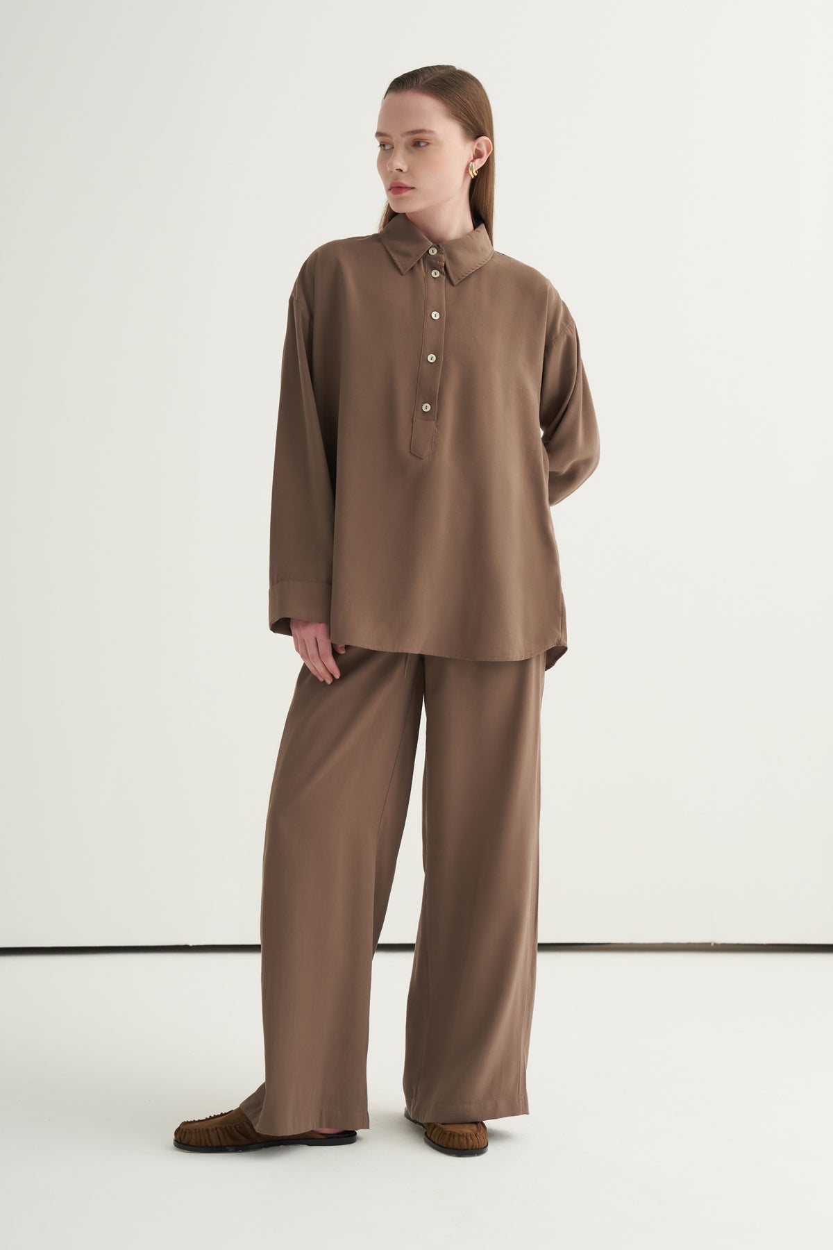 Kadın Modal Bağcıklı Palazzo Pantolon Vizon