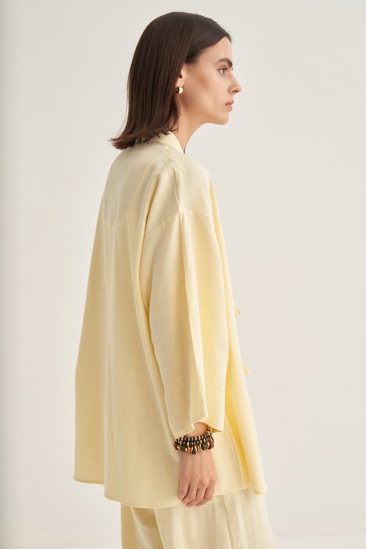 Kadın Organik Pamuklu Oversize Kimono Tereyağı