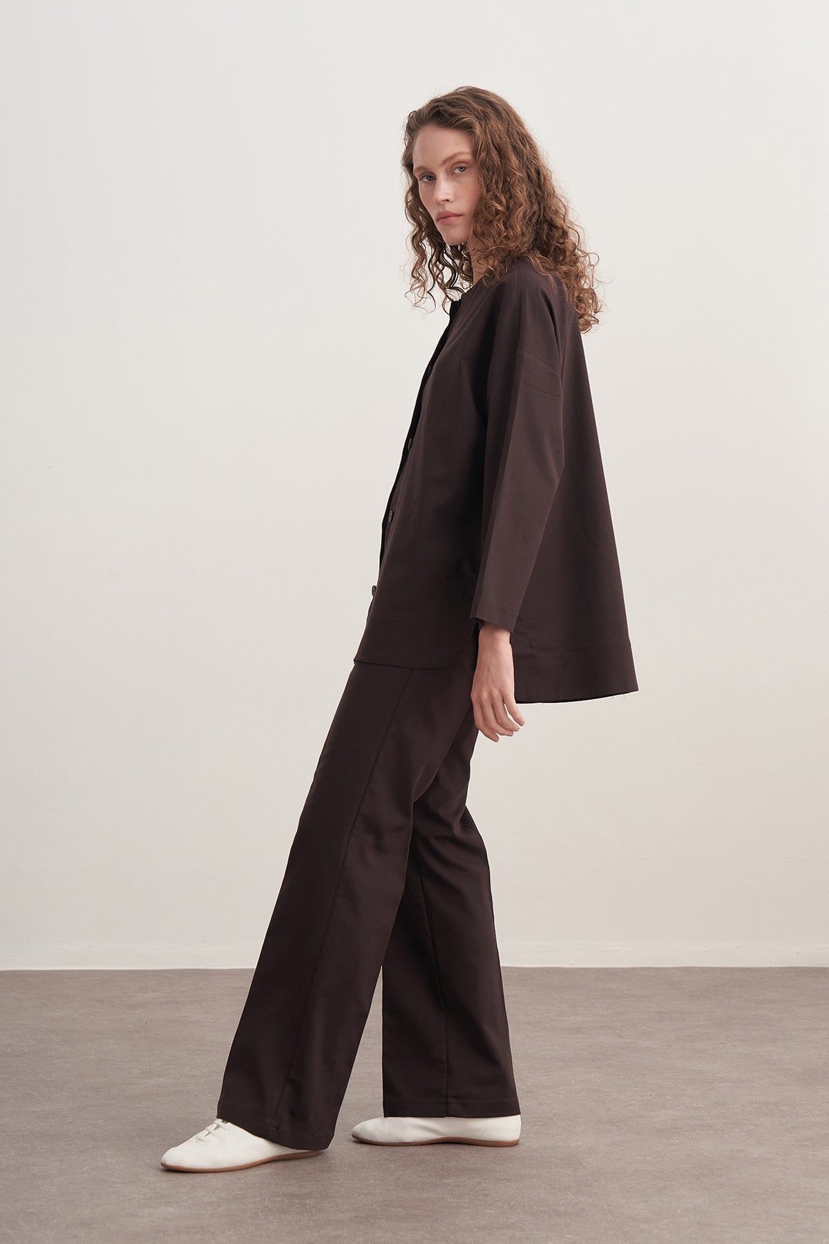 Kadın Gabardin Ceket Gömlek Kahve