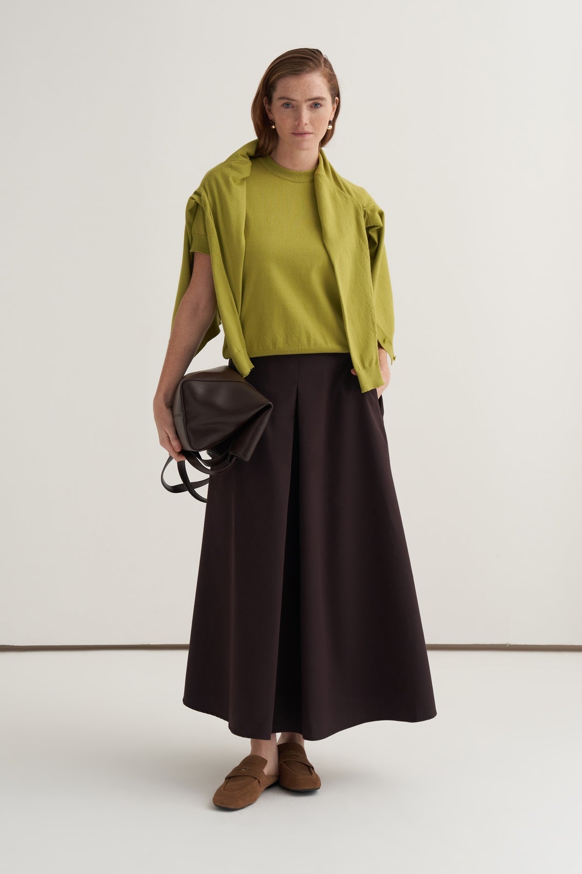 Kadın Gabardin Pilikaşe Etek Kahve