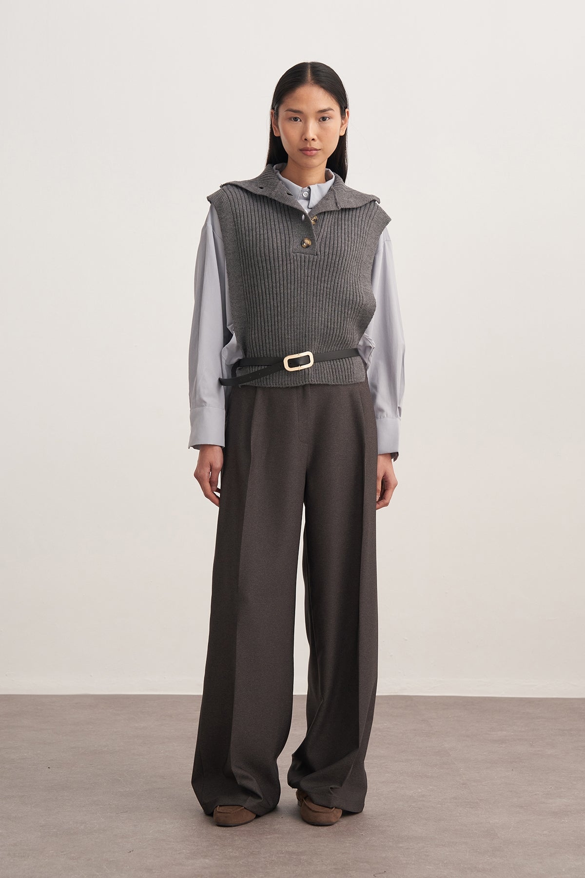 Kadın Dökümlü Pileli Palazzo Pantolon Antrasit