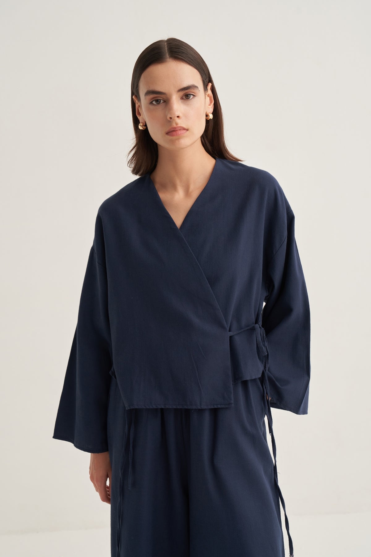 Kadın Organik Pamuk Kısa Kimono Lacivert