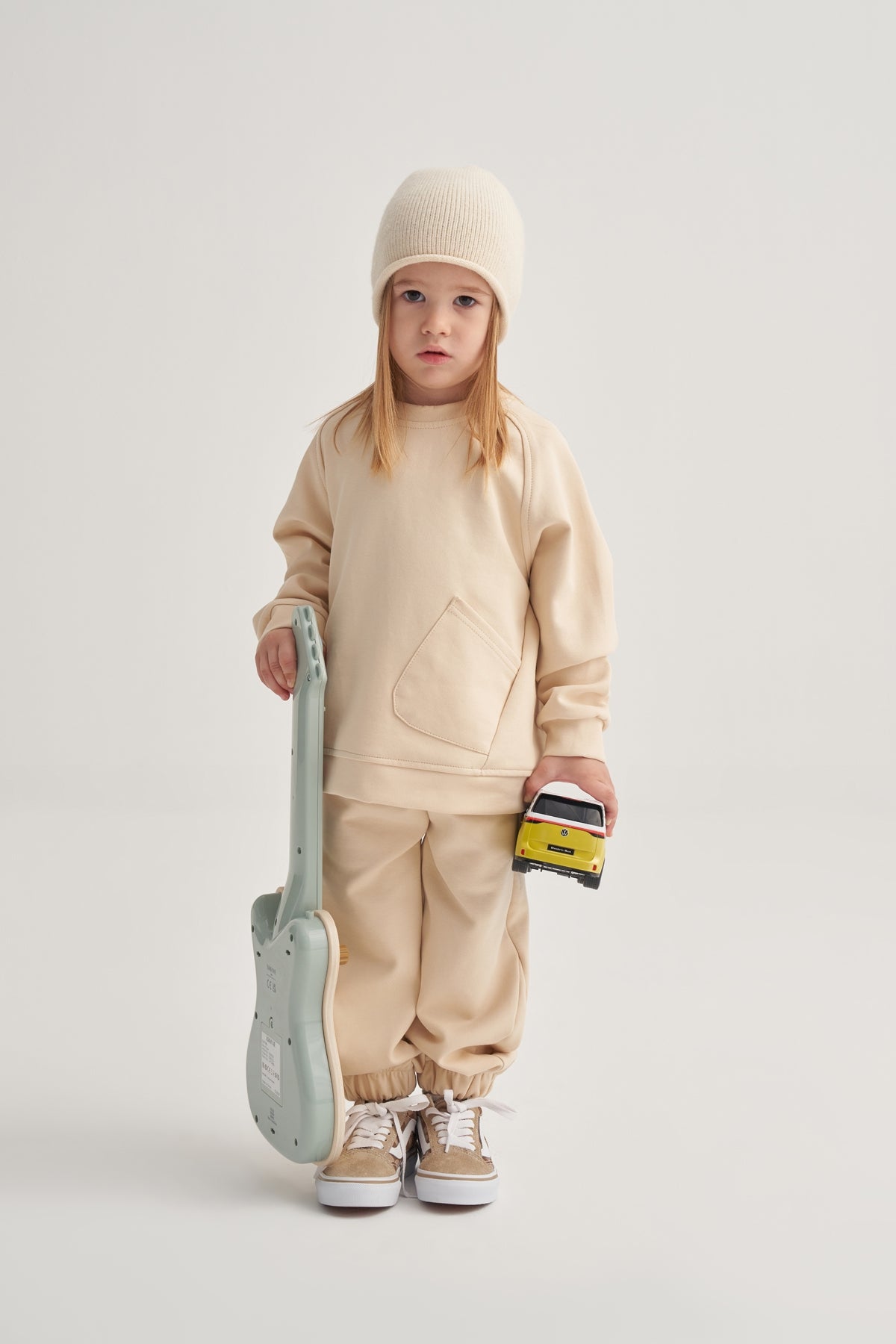 Unisex Çocuk İnterlok Dikiş Detaylı İkili Takım Bej