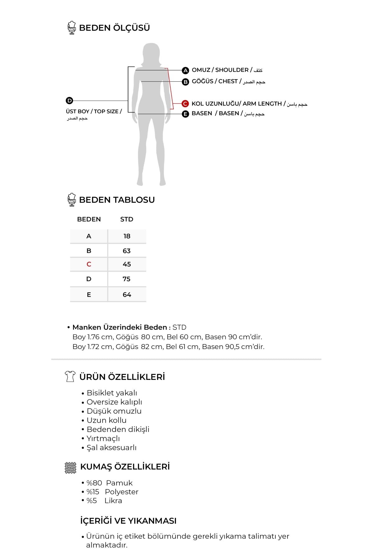 Kadın İnterlok Oversize Şal Aksesuarlı Sweat Füme