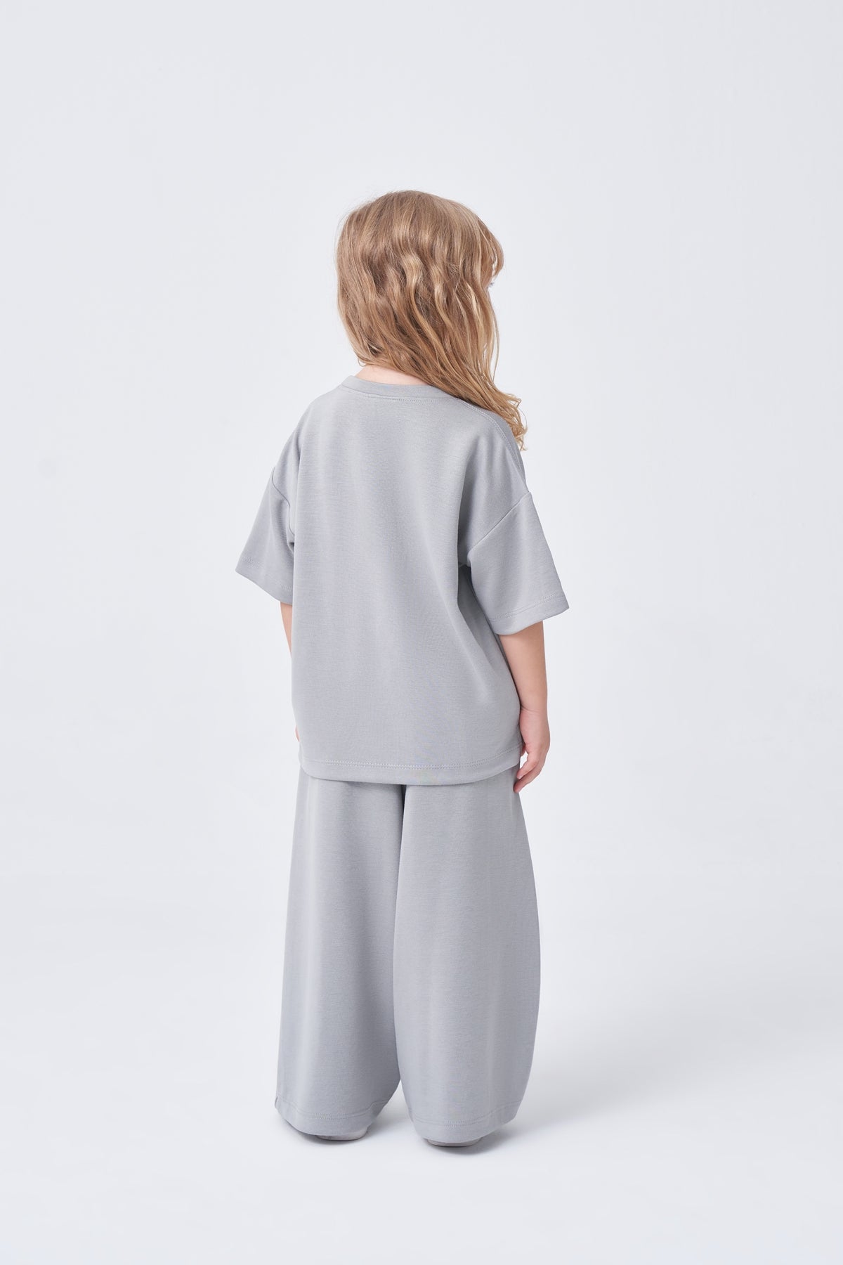 Unisex Çocuk Oversize Basic Takım Pastel Gri
