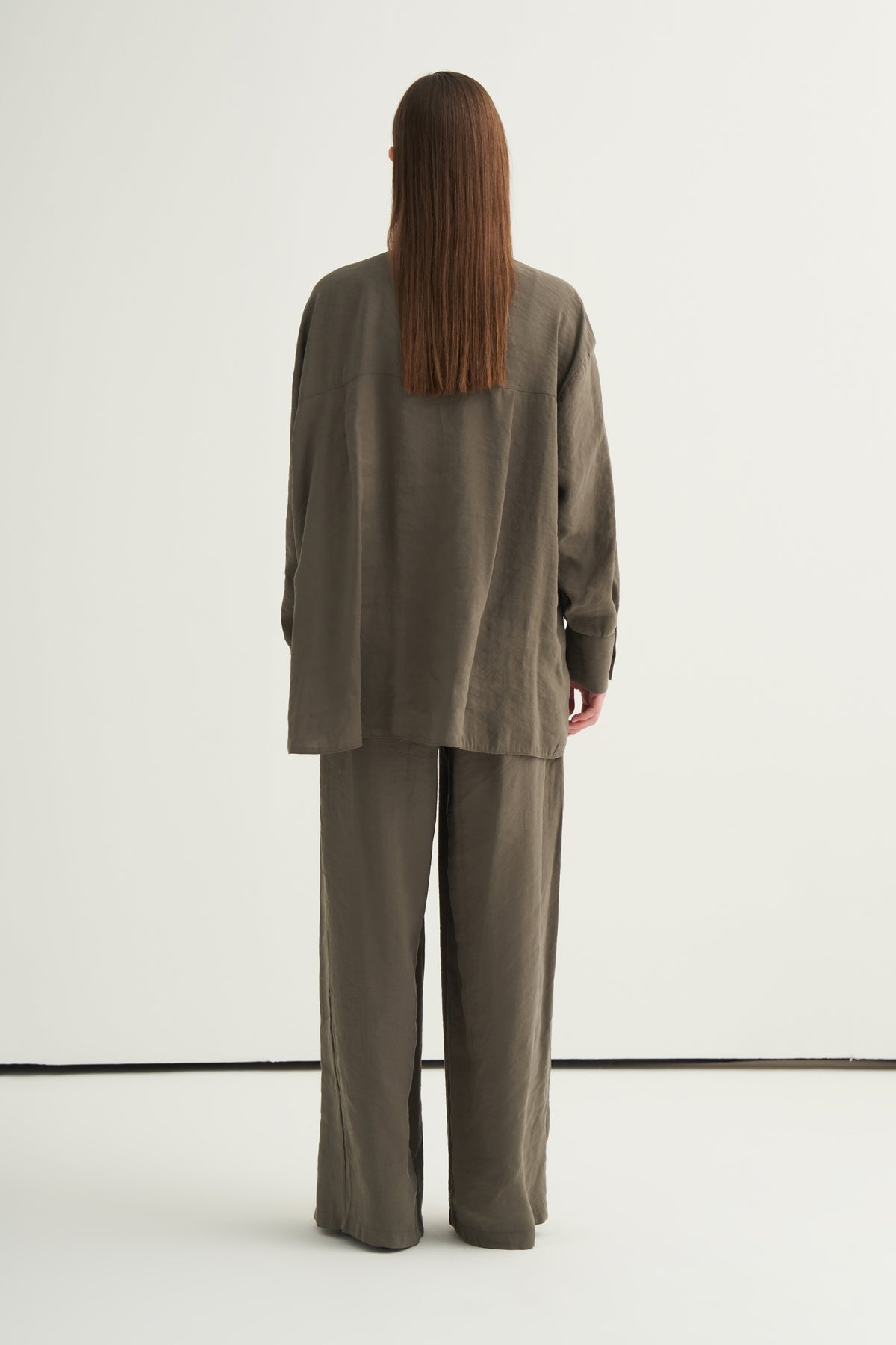 Kadın Modal Oversize Gömlek Pantolon Takım Haki