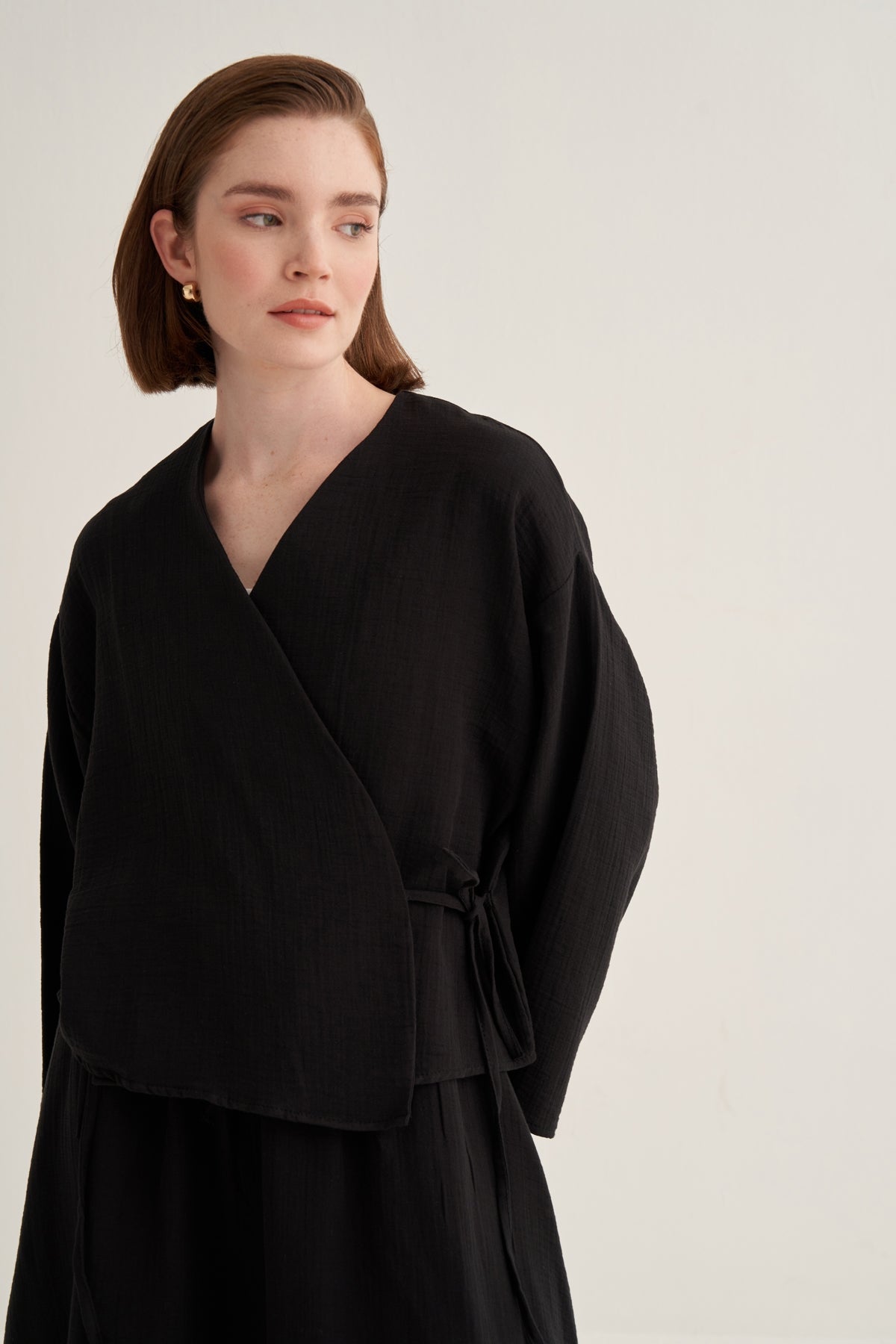 Kadın Müslin Kimono Etek Takım Siyah