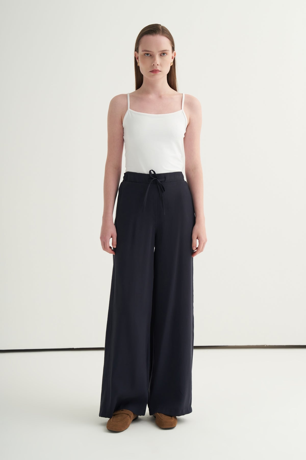 Kadın Modal Bağcıklı Palazzo Pantolon Lacivert