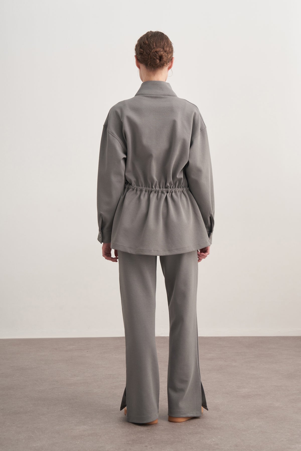 Kadın İnterlok Oversize Spor Ceket Takım Füme