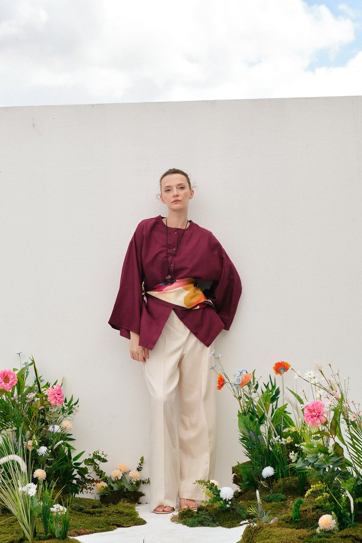 Kadın Dökümlü Pamuklu Kimono Gömlek Bordo