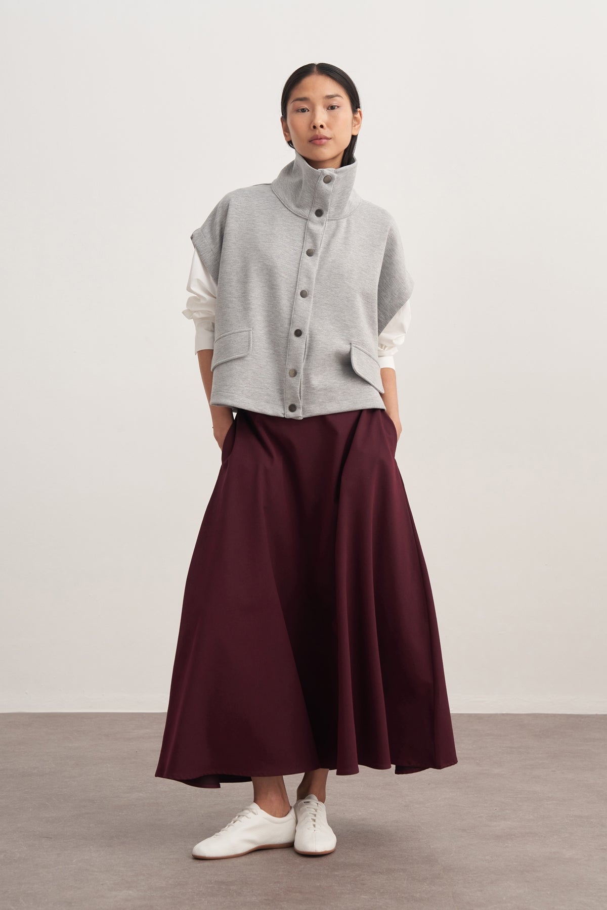 Kadın İnterlok Yüksek Yakalı Yelek Gri Melanj