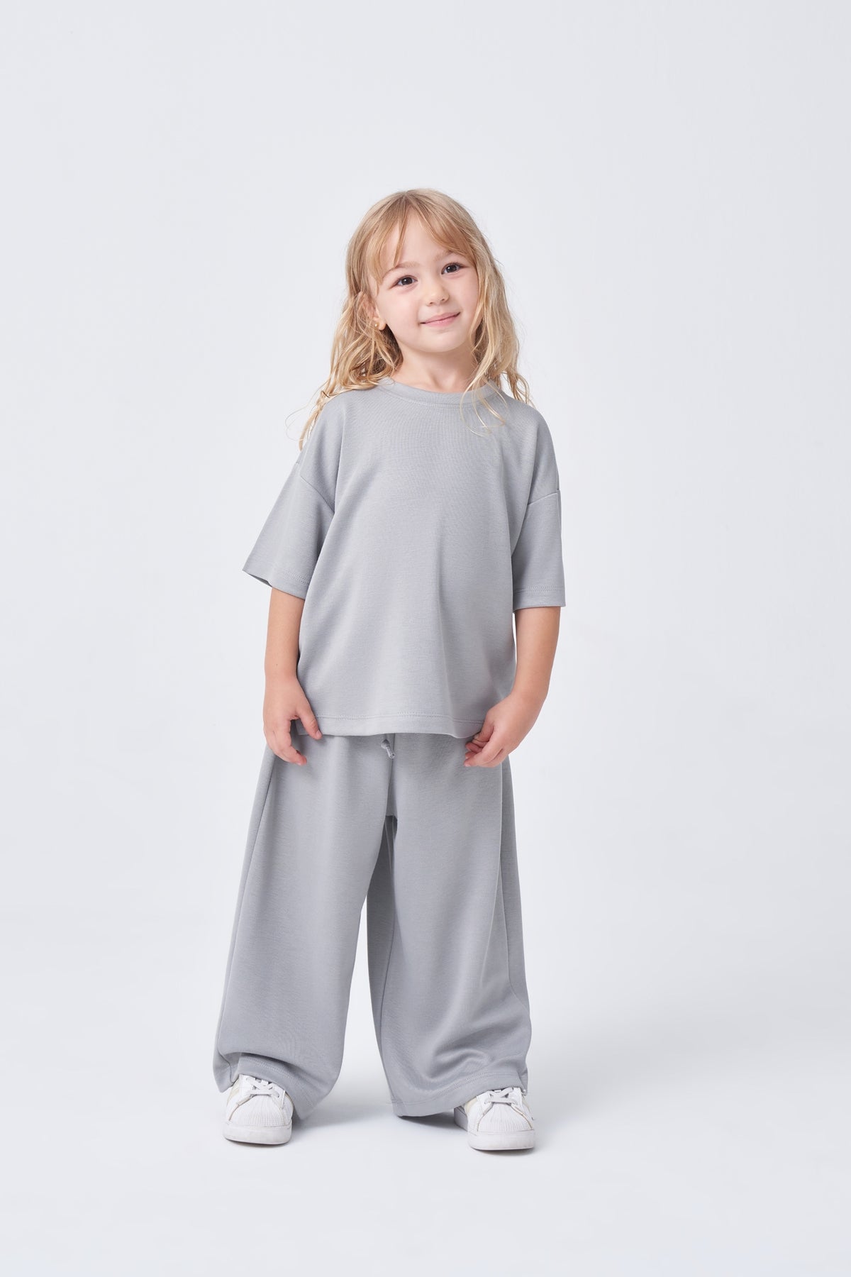Unisex Çocuk Oversize Basic Takım Pastel Gri