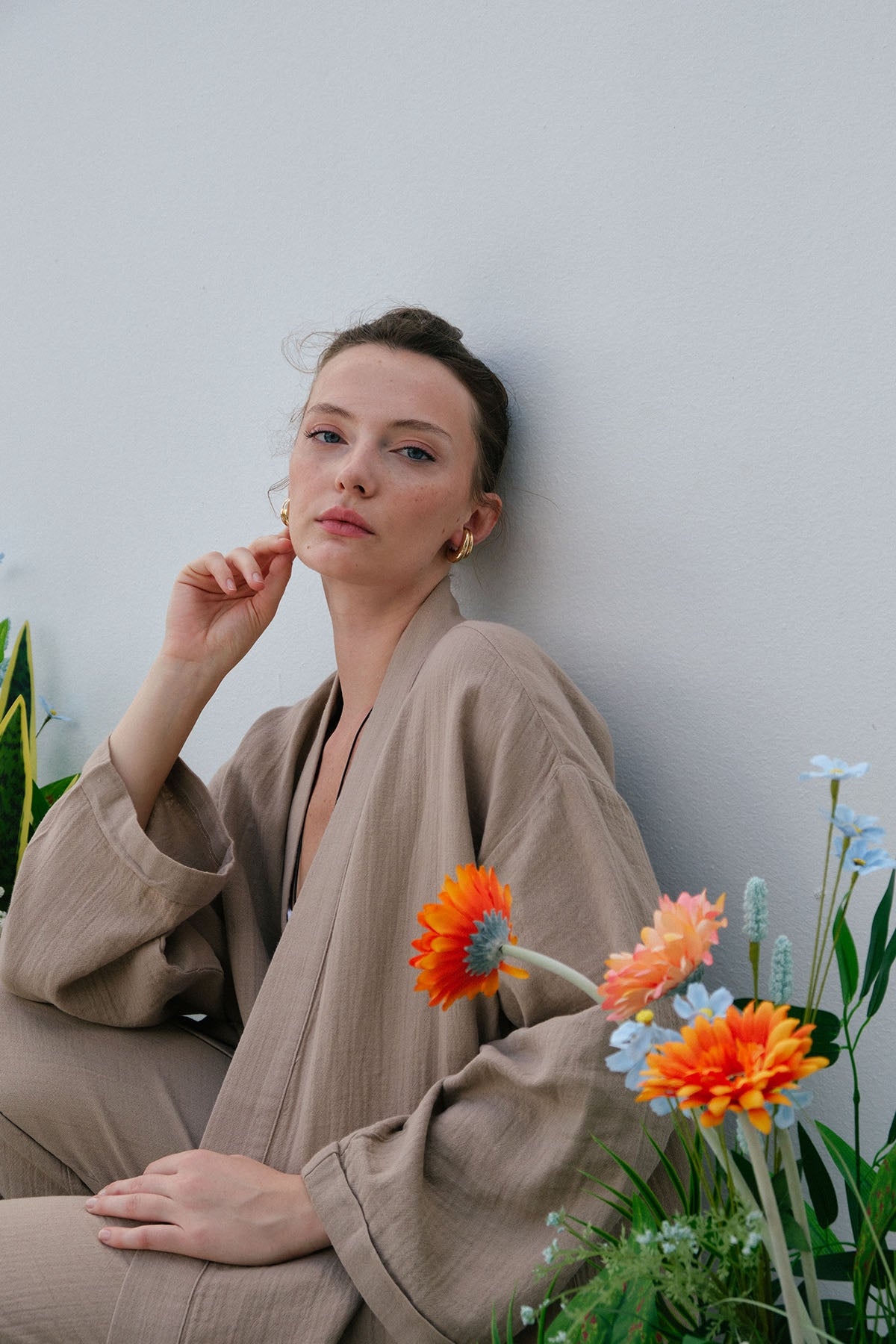 Kadın Müslin Kimono Takım Vizon