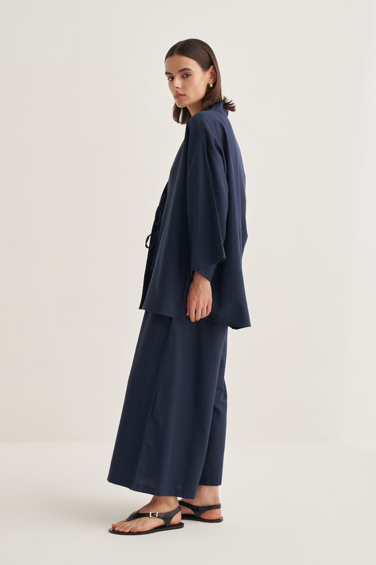 Kadın Organik Pamuklu Oversize Kimono Lacivert