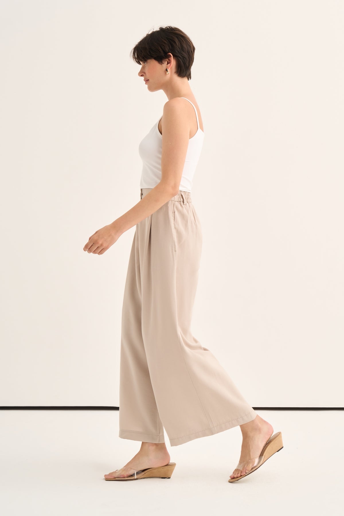 Kadın Modal Pileli Culotte Pantolon Bej