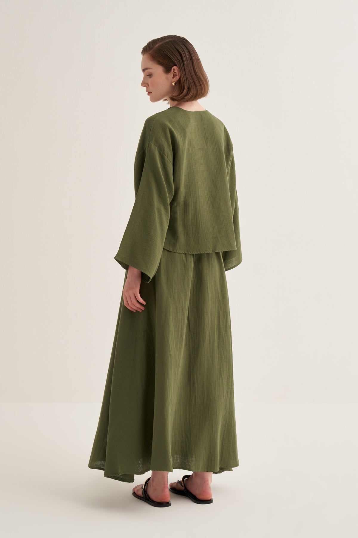 Kadın Müslin Kimono Etek Takım Haki
