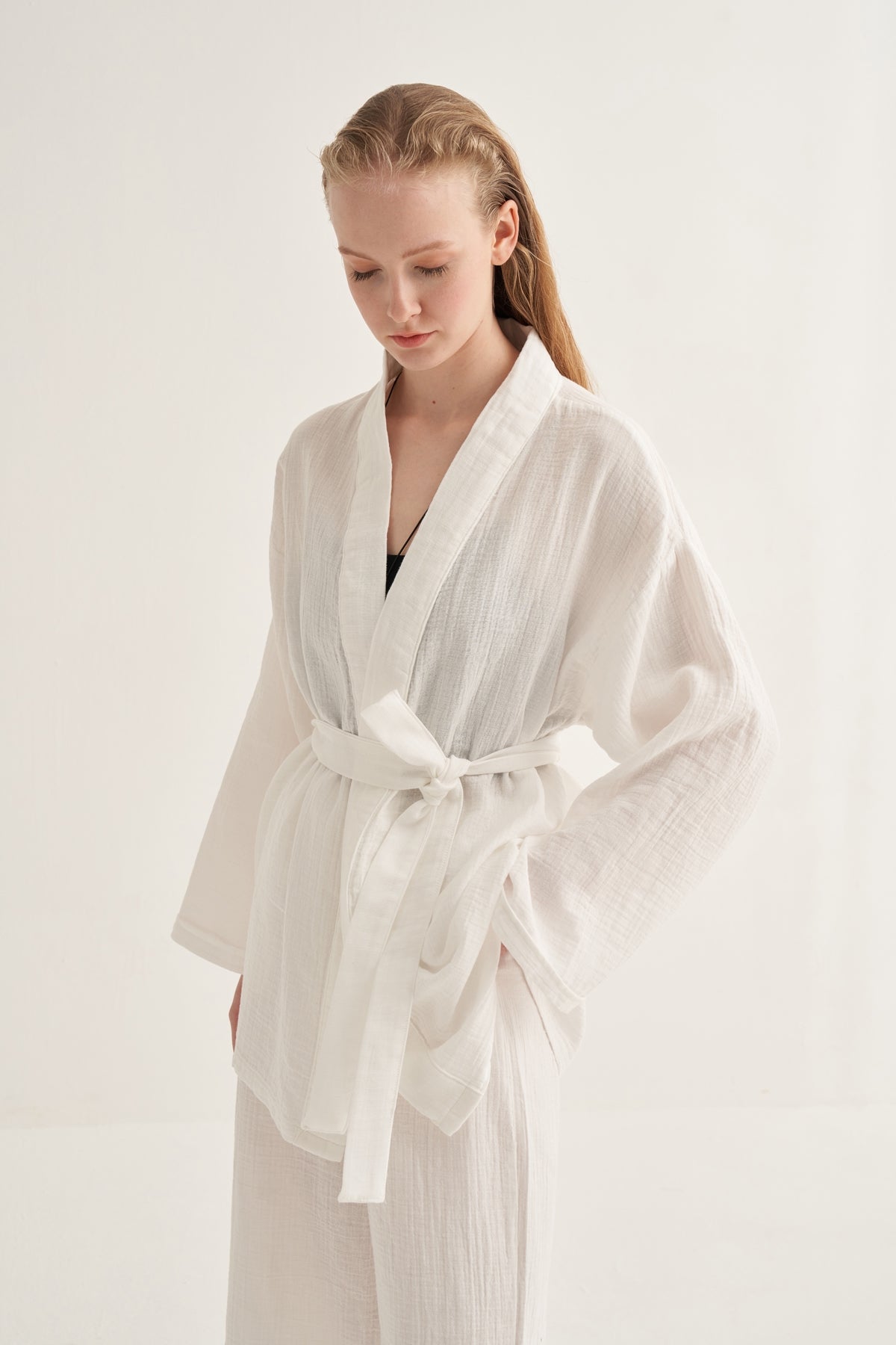 Kadın Müslin Kimono Takım Ekru