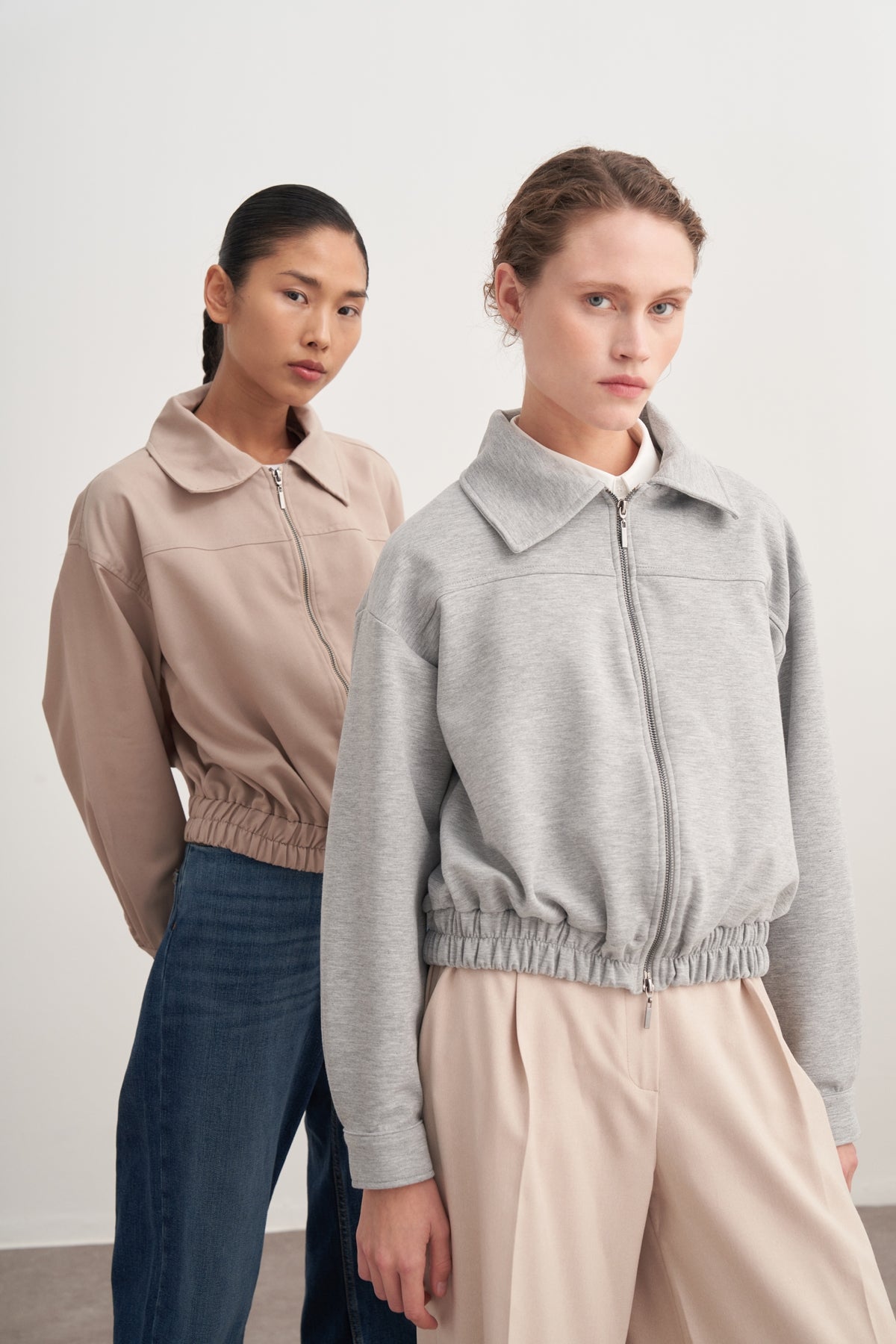 Kadın İnterlok Bomber Ceket Gri Melanj