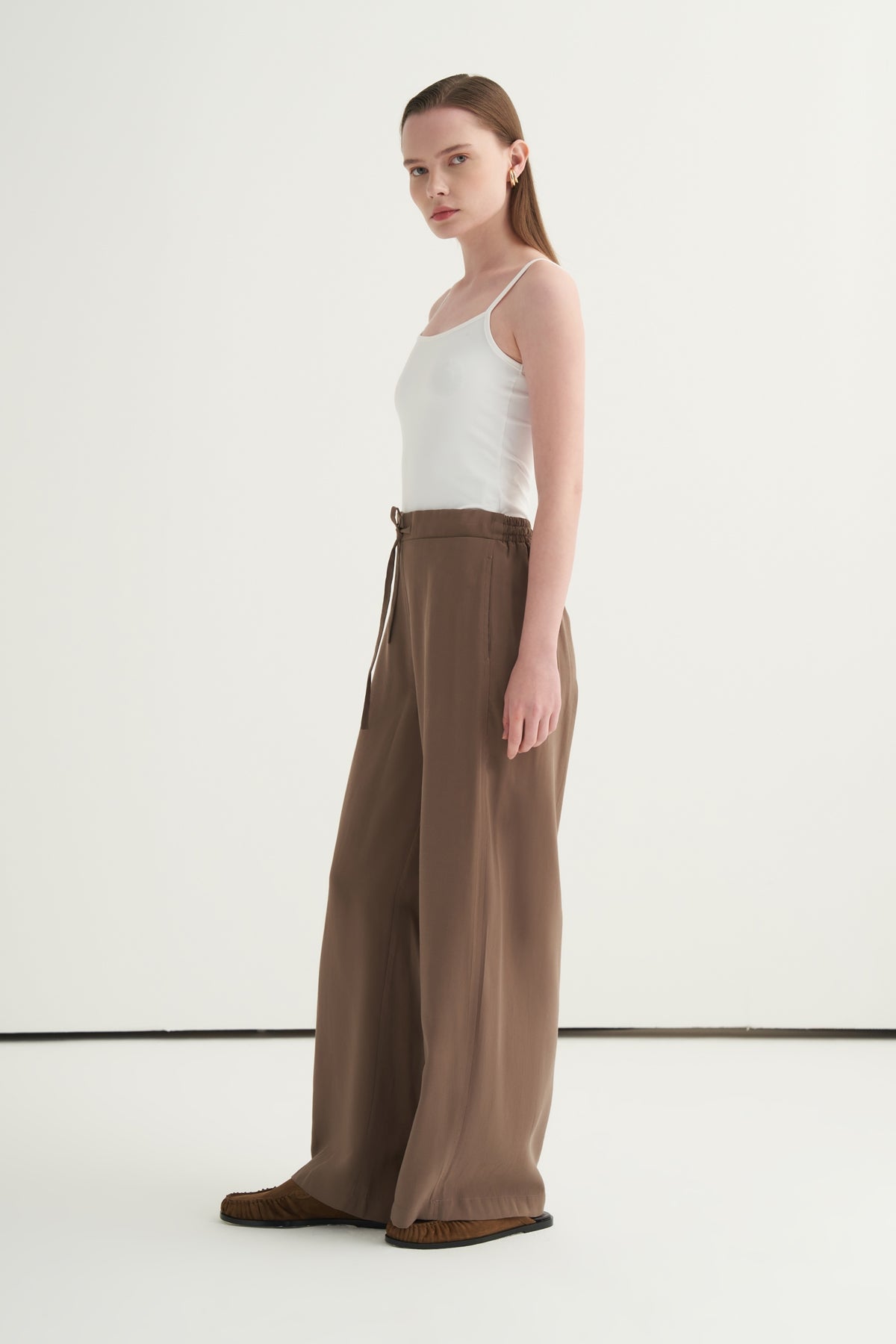 Kadın Modal Bağcıklı Palazzo Pantolon Vizon