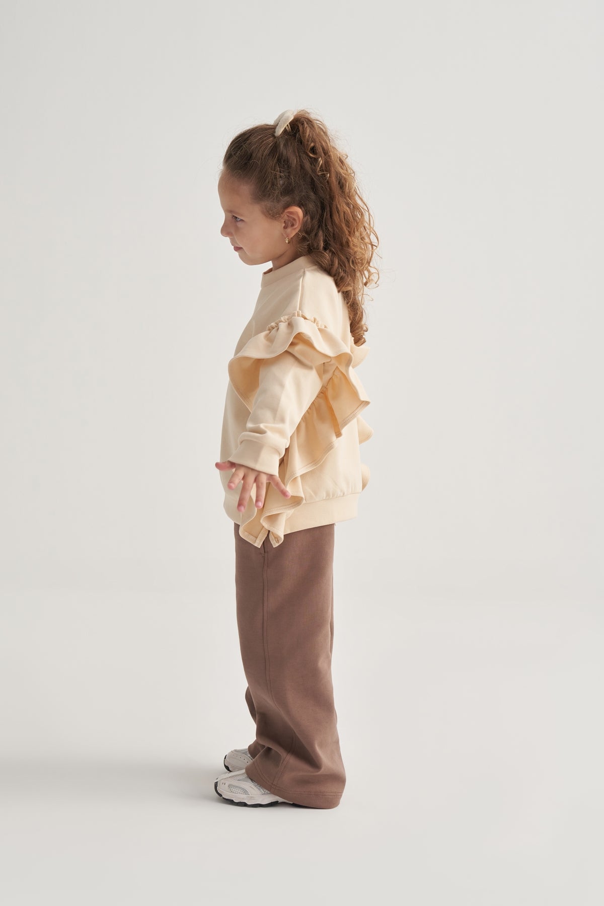 Unisex Çocuk İnterlok Fırfırlı Sweatshirt Bej