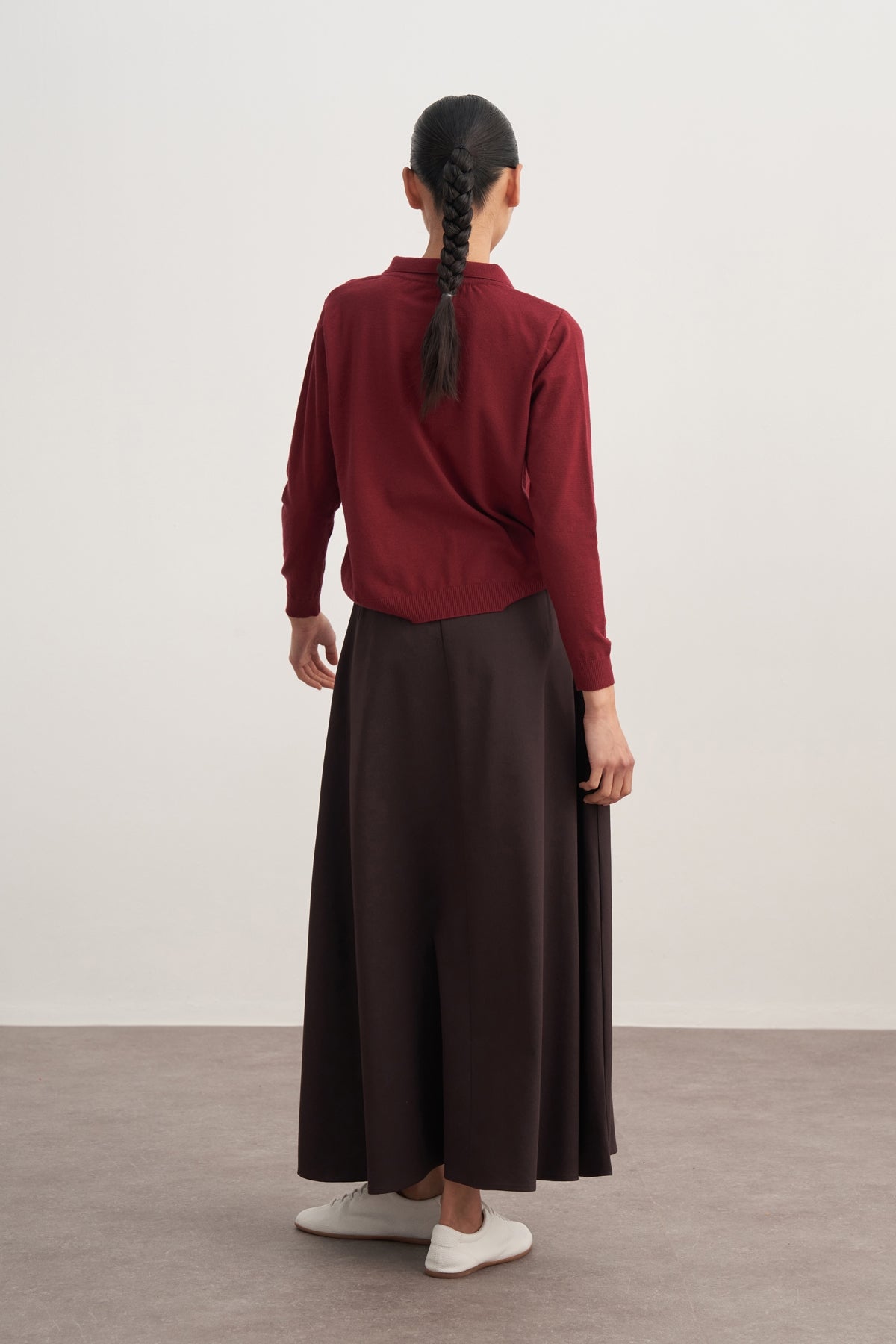 Kadın Polo Yaka Viskon Triko Kazak Bordo