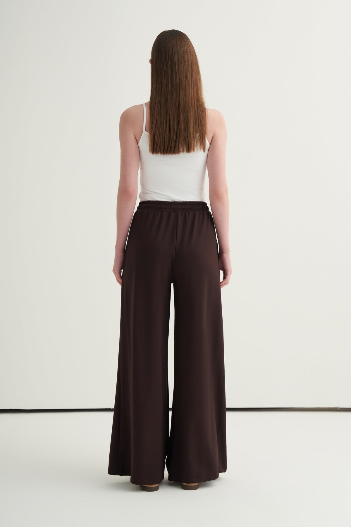 Kadın Oversize Yelek Bol Paça Pantolon Takım Kahve