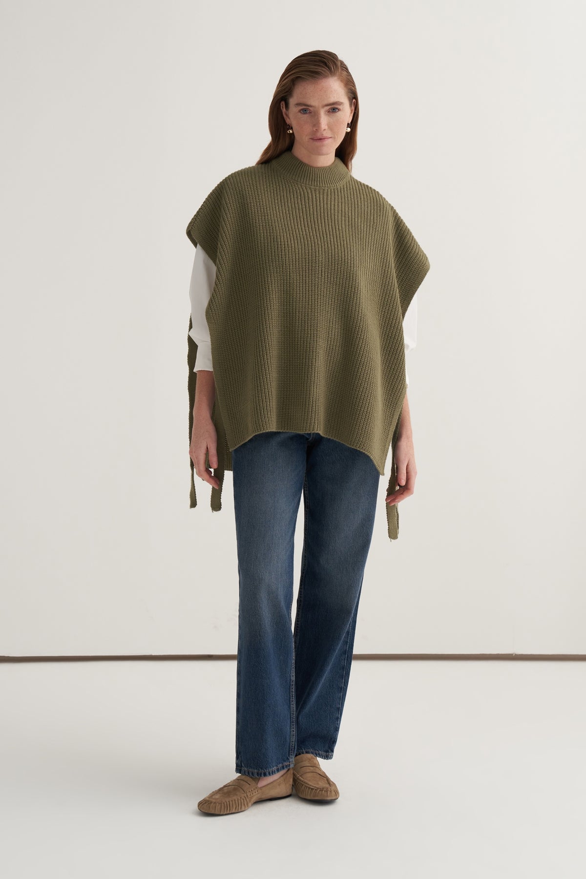 Kadın Uzun Bağlamalı Süveter Açık Haki