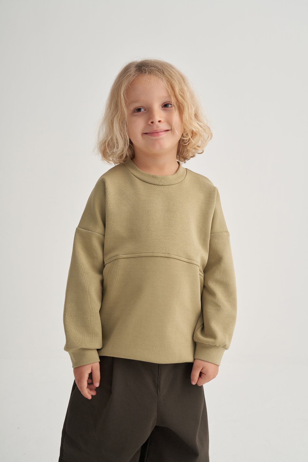 Unisex Çocuk İnterlok Cepli Sweatshirt Yeşil