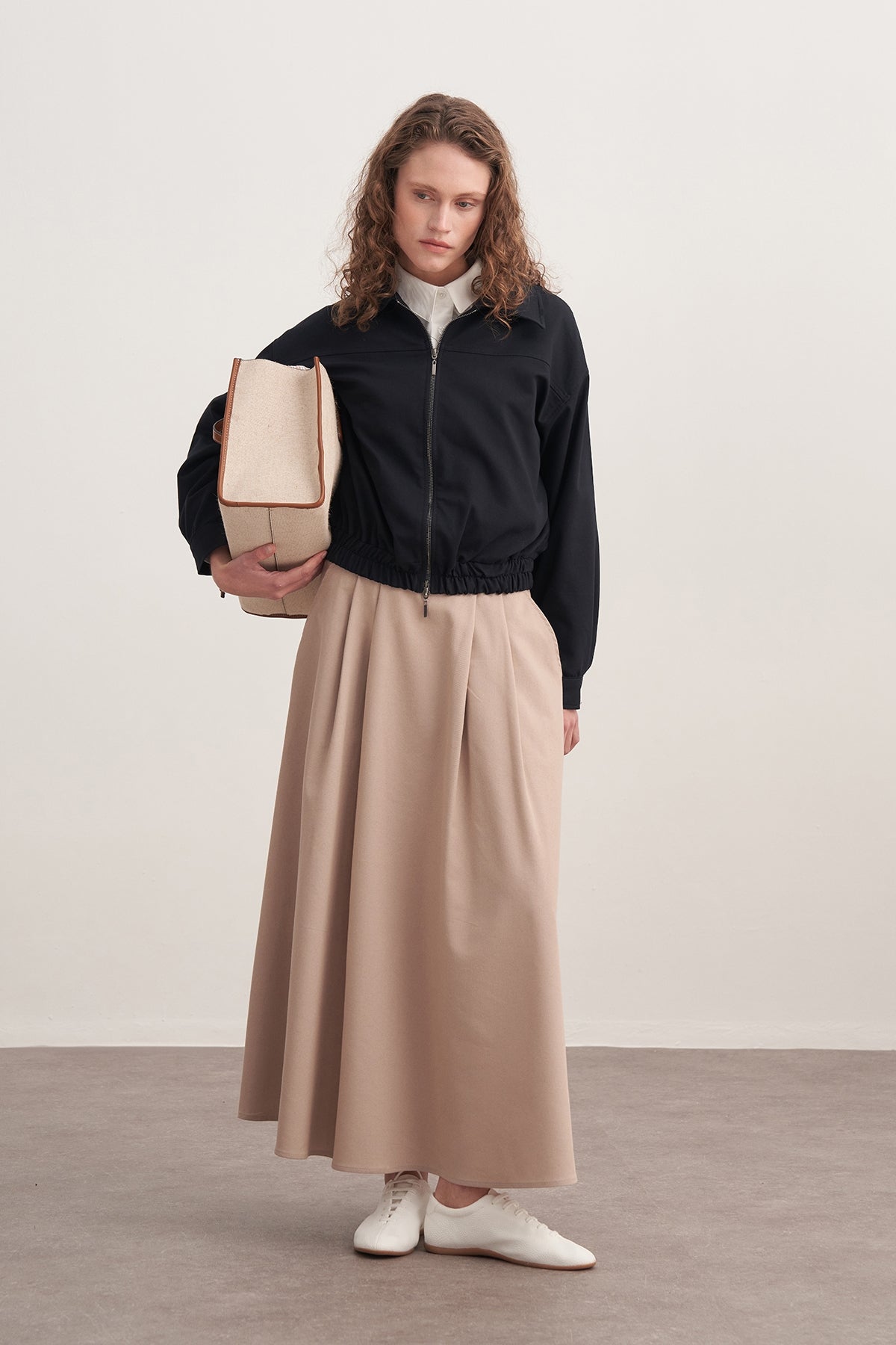 Kadın Gabardin Bomber Ceket Siyah