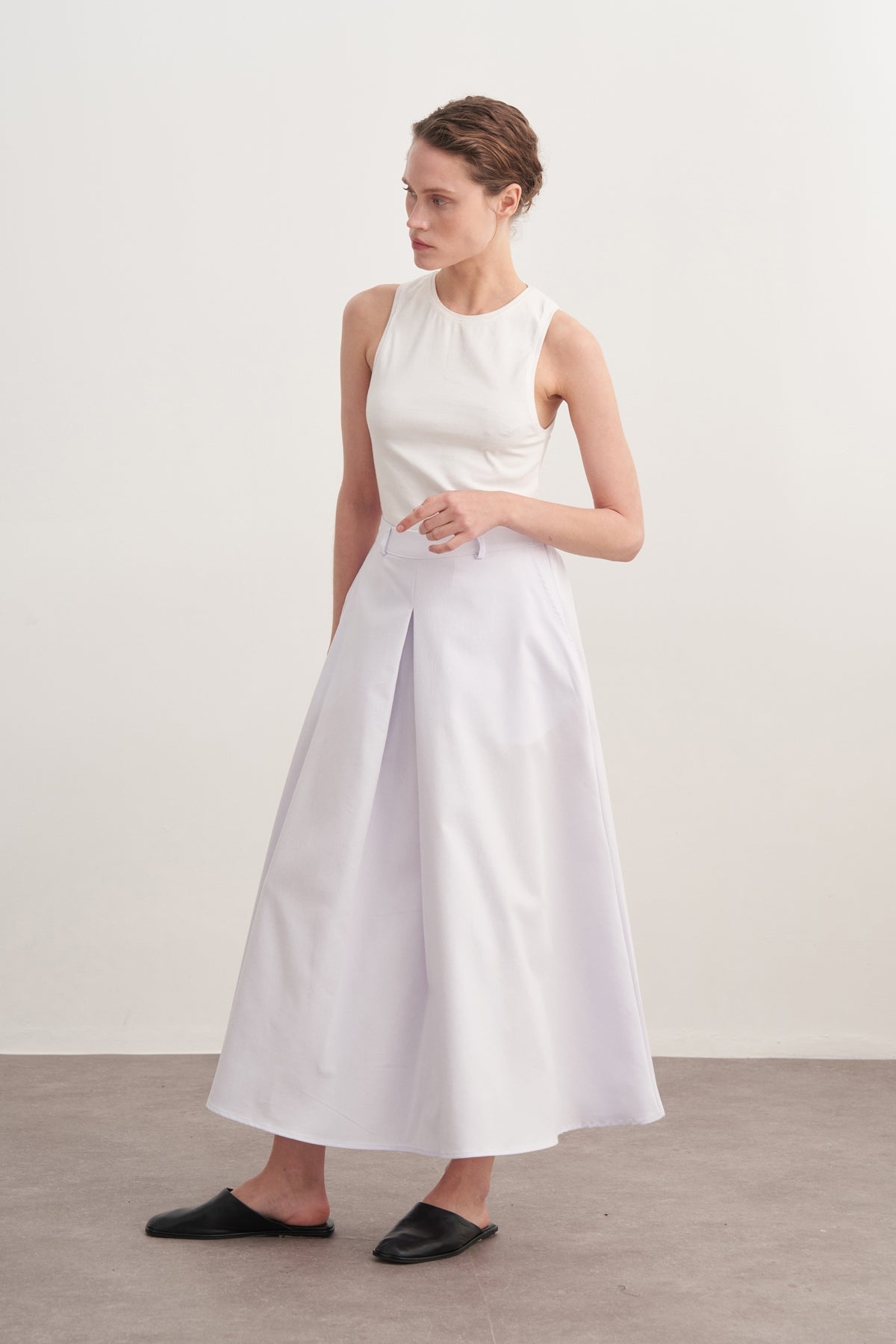 Kadın Gabardin Pilikaşe Etek Optik Beyaz