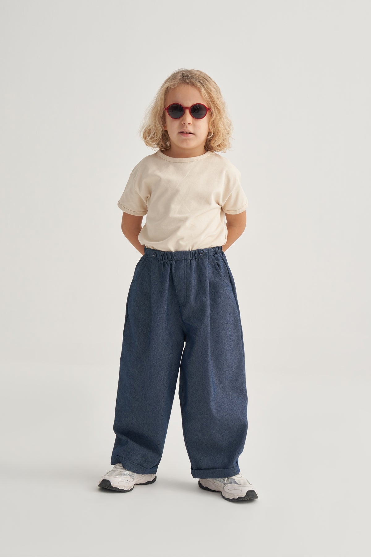 Unisex Çocuk Gabardin Pilili Pantolon Kot Mavisi