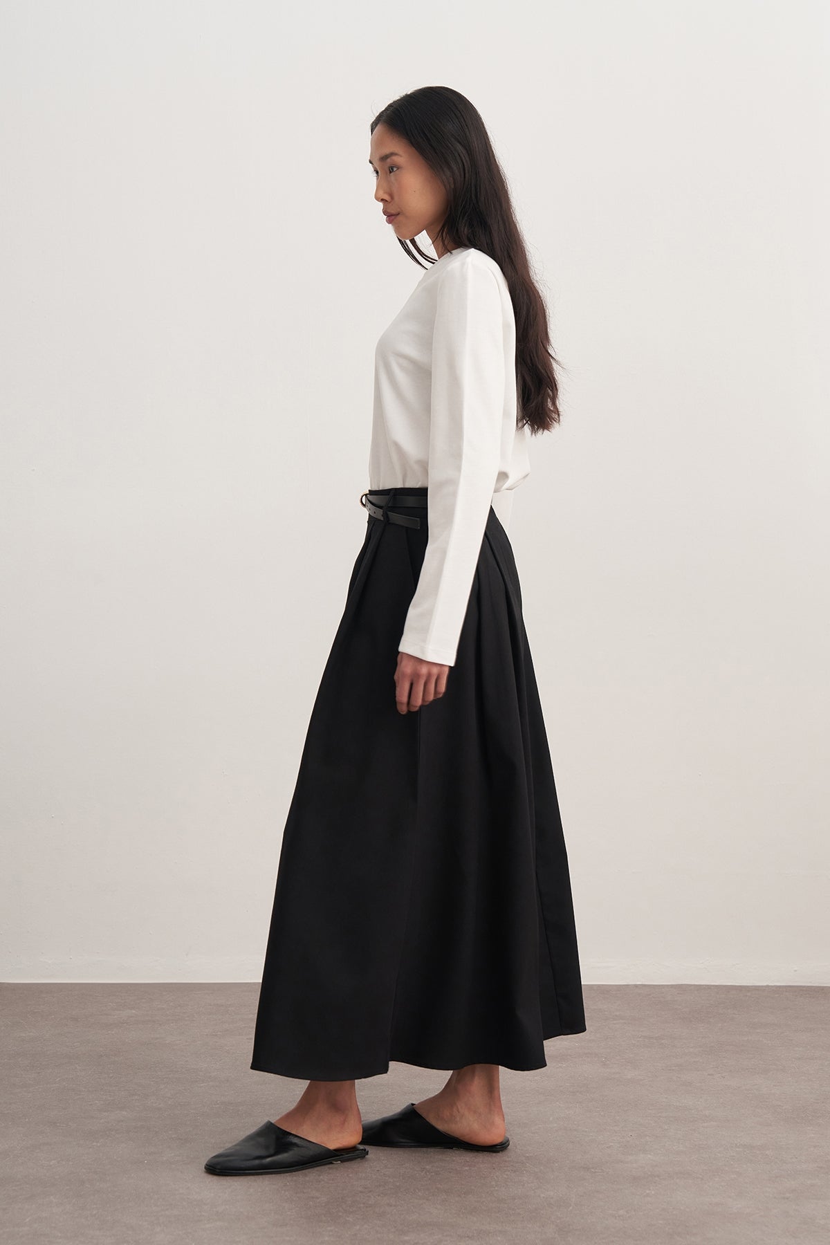 Kadın Gabardin Çift Pile Etek Siyah