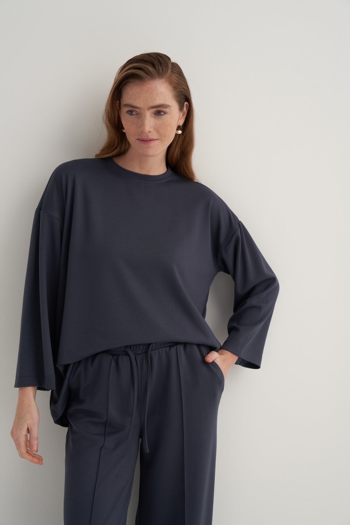 Kadın Basic Pantolonlu Sweat Takım Füme
