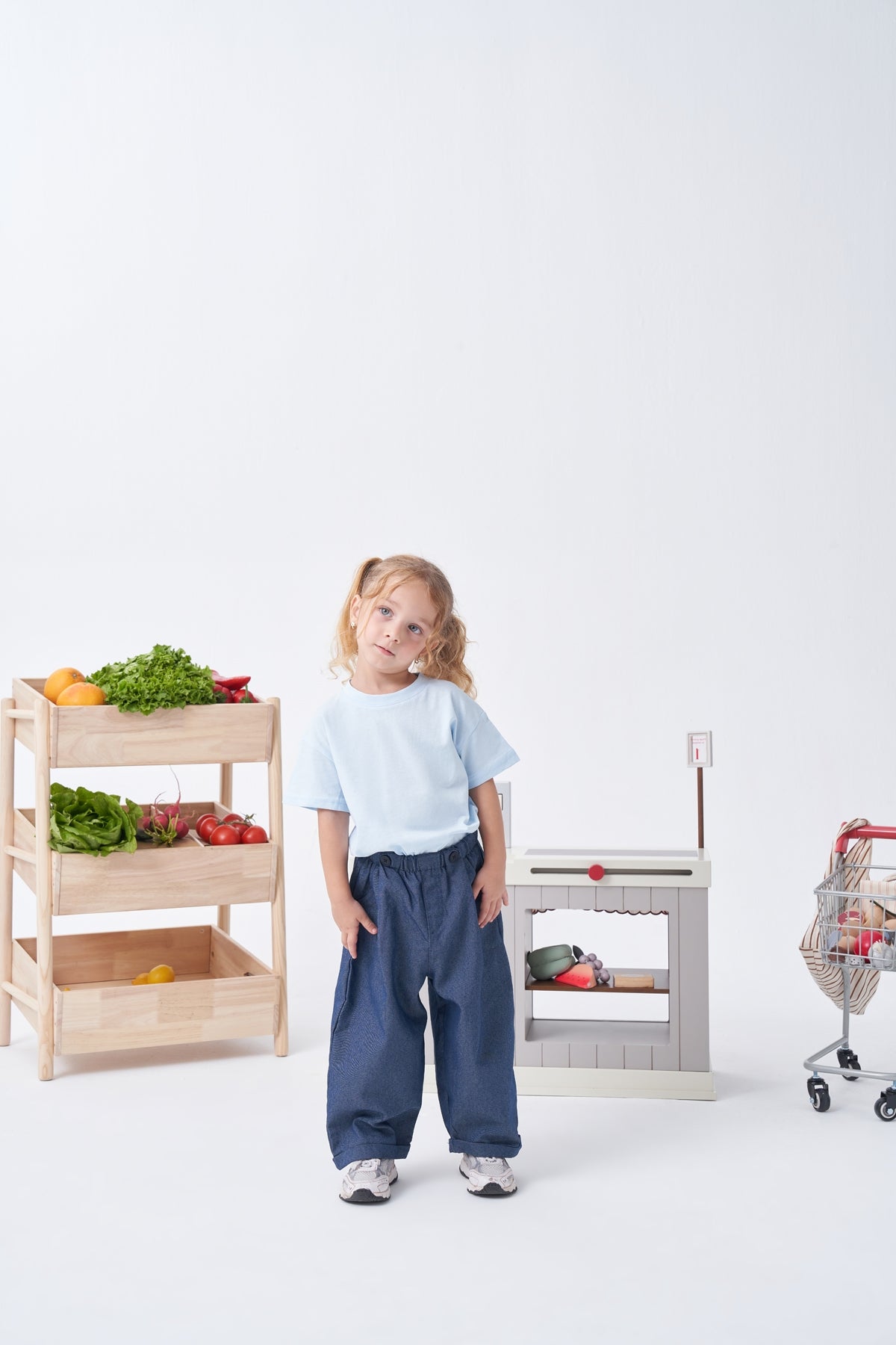 Unisex Çocuk Gabardin Pilili Pantolon Kot Mavisi