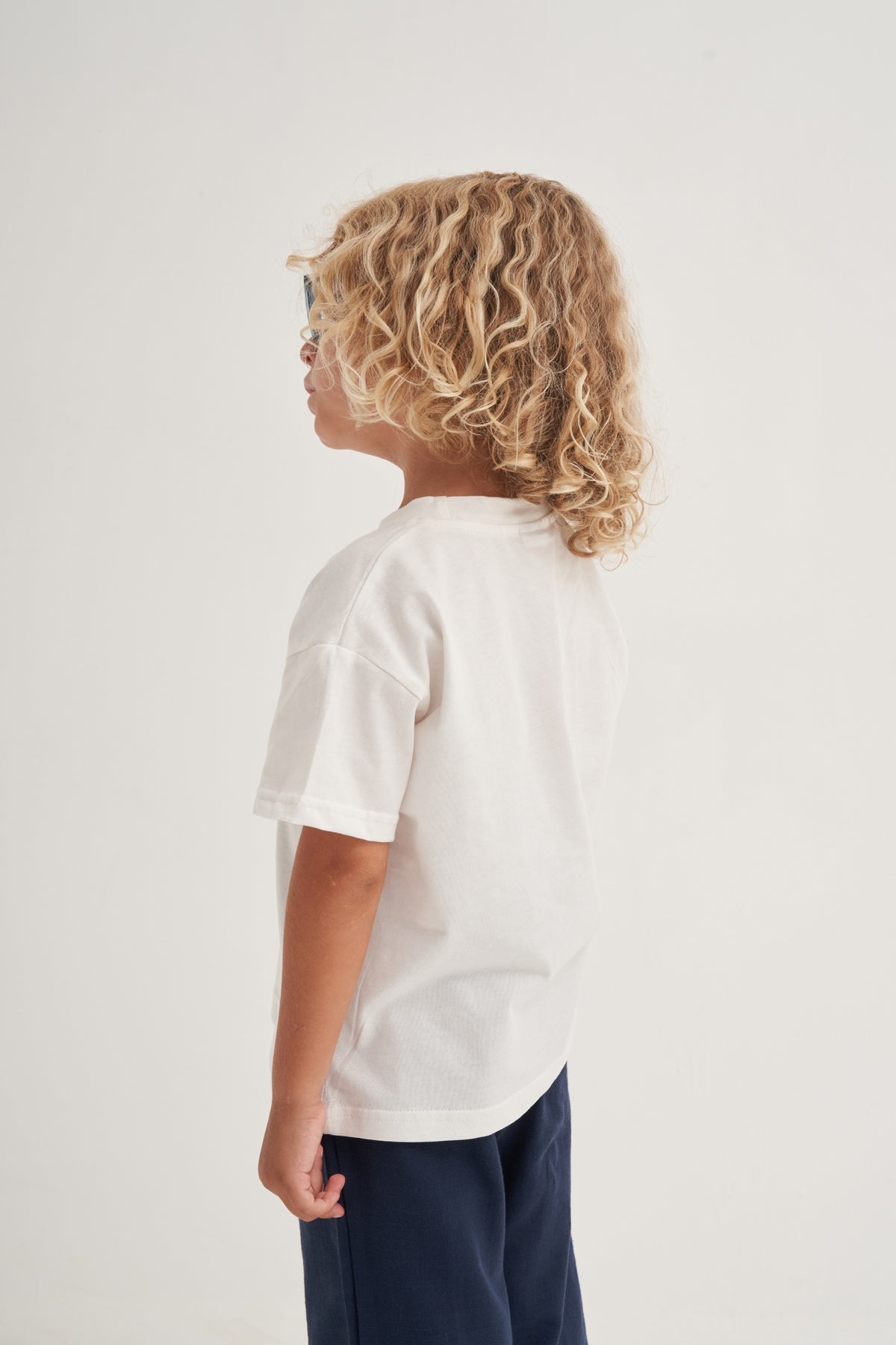Unisex Çocuk Örme Kısa Kollu Tshirt Beyaz