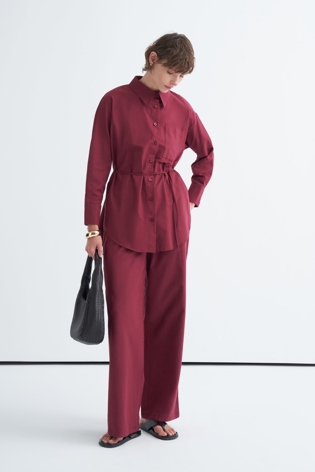 Basic Gömlek Pantolon Takım Bordo