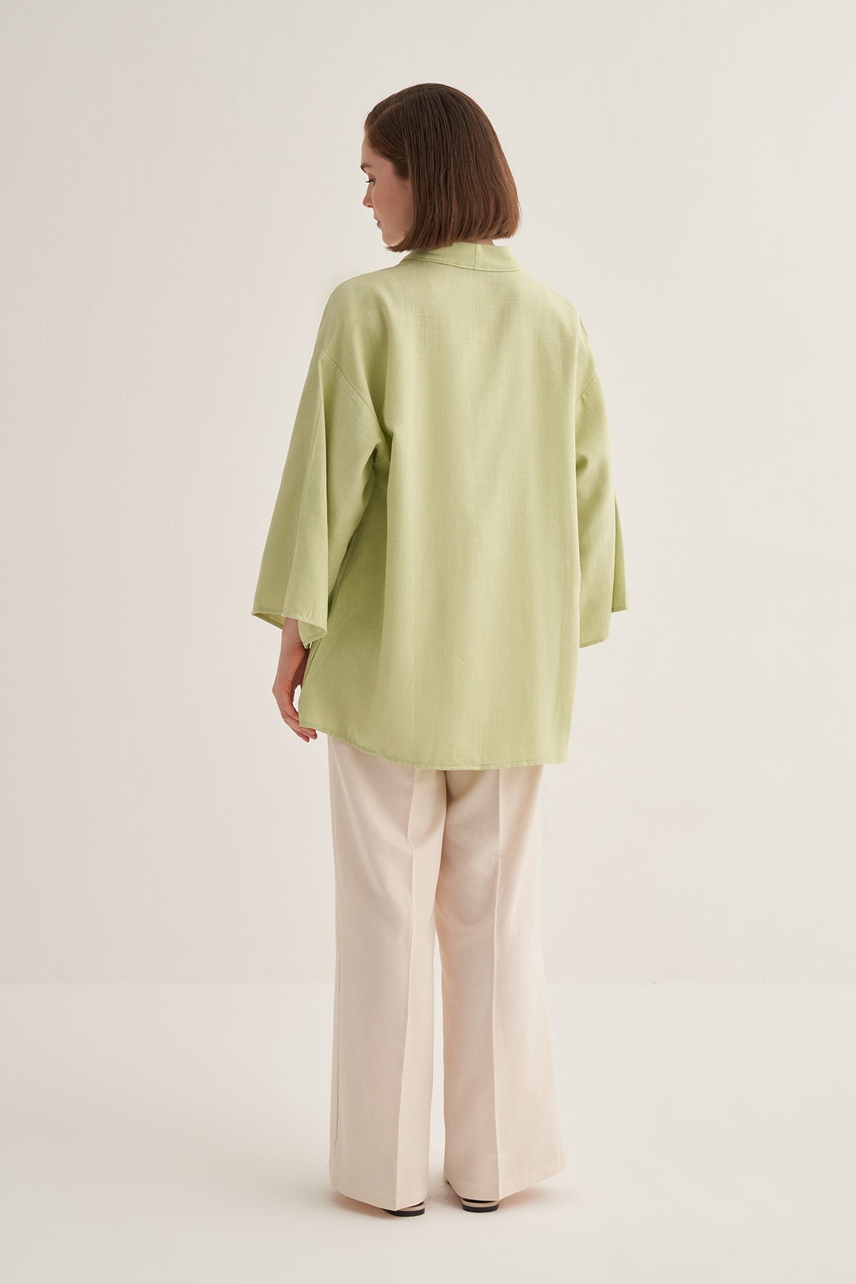 Kadın Organik Pamuklu Oversize Kimono Açık Yeşil