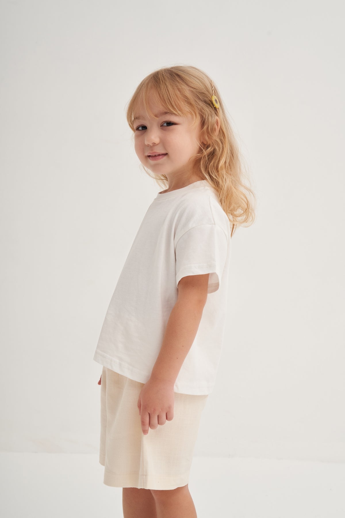 Unisex Çocuk Örme Kısa Kollu Tshirt Beyaz