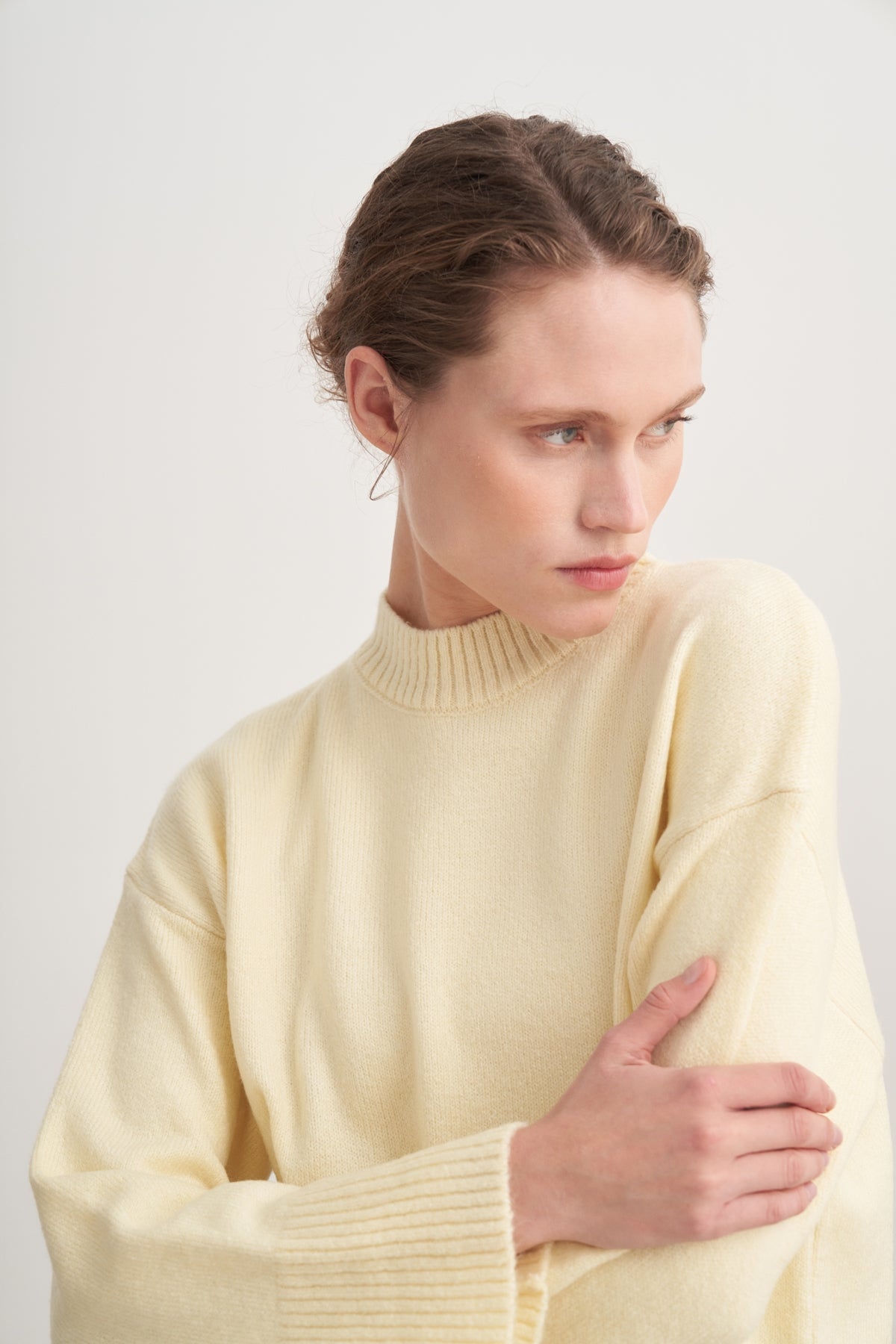 Kadın Basic Triko Kazak Uçuk Sarı