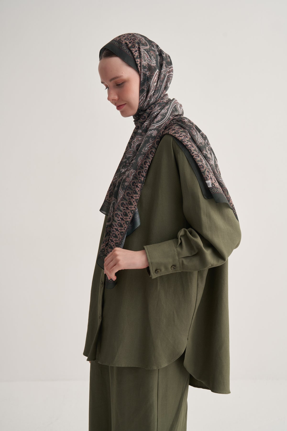 Kadın Soft Lily Desen Şal Haki