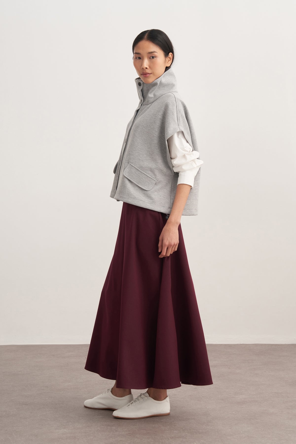 Kadın İnterlok Yüksek Yakalı Yelek Gri Melanj